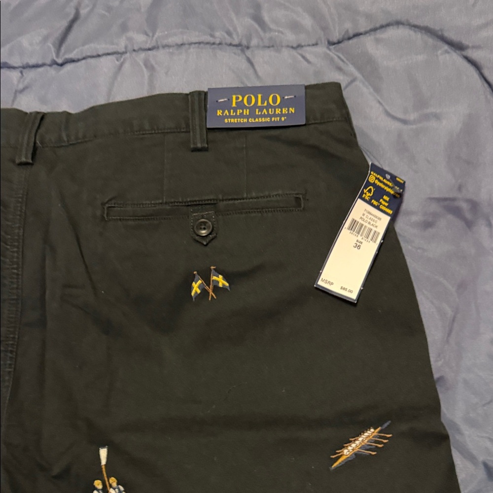 Polo by Ralph Lauren Black Embroidered Men’s Flat Front Shorts - Picture 6 of 6